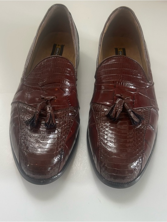 Stacy Adams Mens Loafers Cognac Brown Genuine Snake Leather Tassel Shoes Sz 11 main image 4